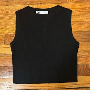 Zara Black Ribbed Crop Tank